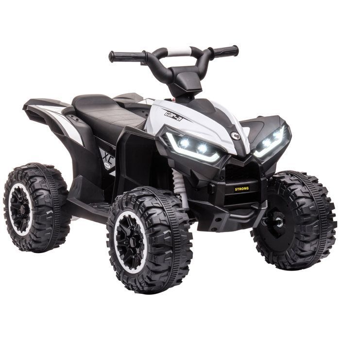 Elektrische quad - HOMCOM - kinderquad 12V 2 motoren 2 snelheden 3-6 km/u LED-koplampen claxon - PP - wit