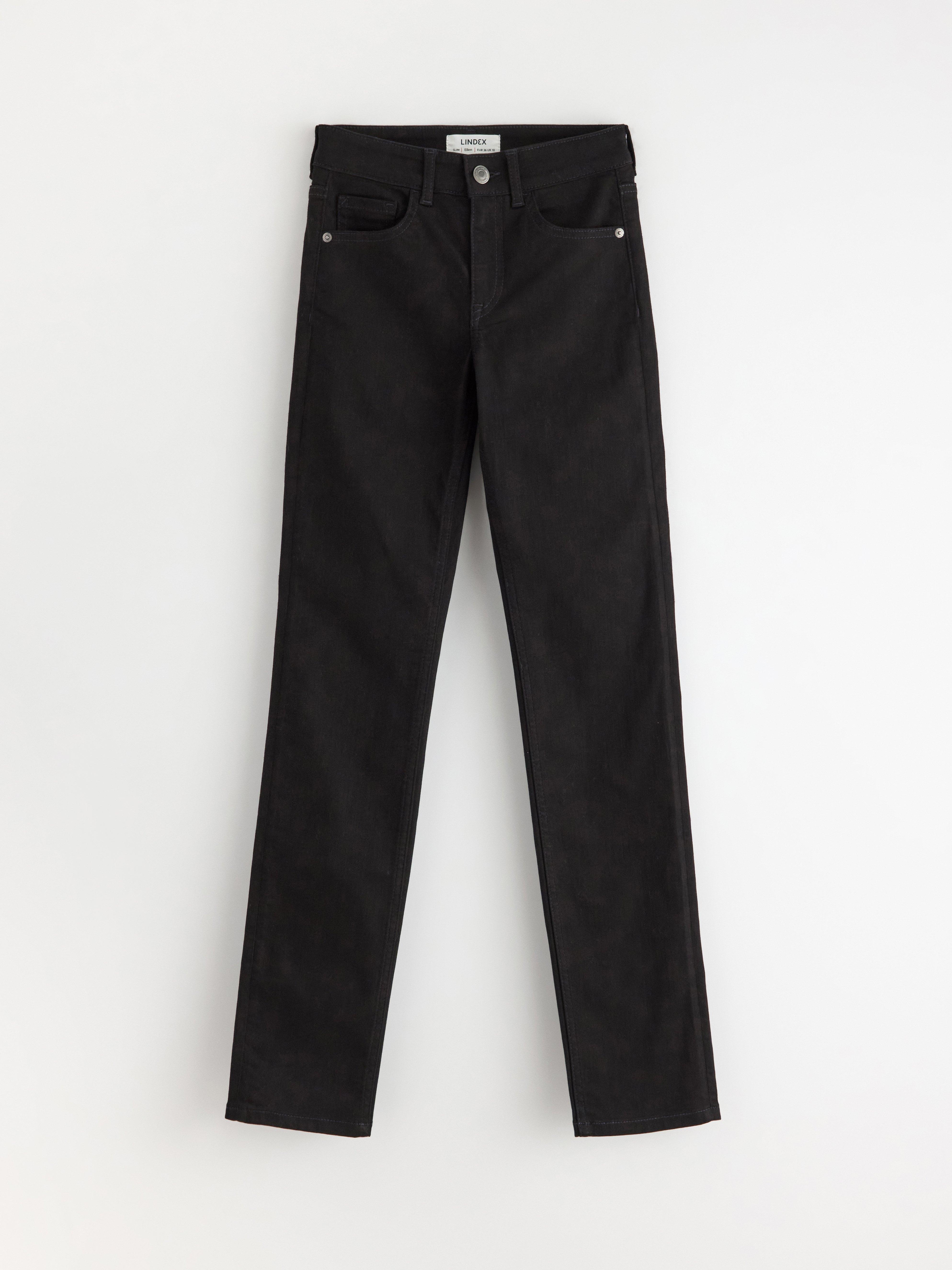 Calça jeans SLIM Ellen de cintura média com elastano, preta.