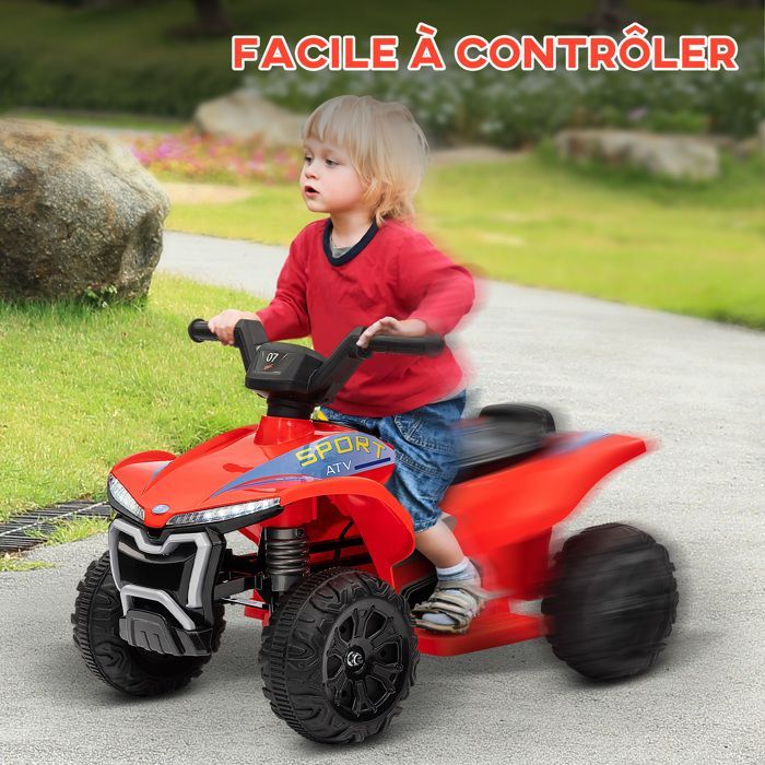 Quad eléctrico infantil AIYAPLAY - 6V - Velocidad máxima: 2,5 km/h - Con faros - Para niños de 18 a 36 meses - Rojo