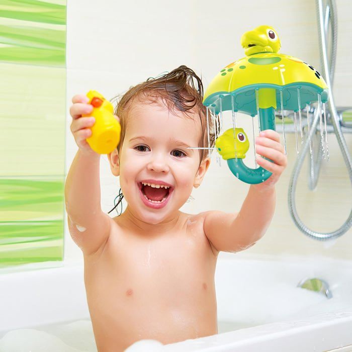 Dinosaure de Bain avec Cascade & Arroseur - Jouet Interactif Bébé 1+ Ans, Jeu d'Eau pour Baignoire Douche