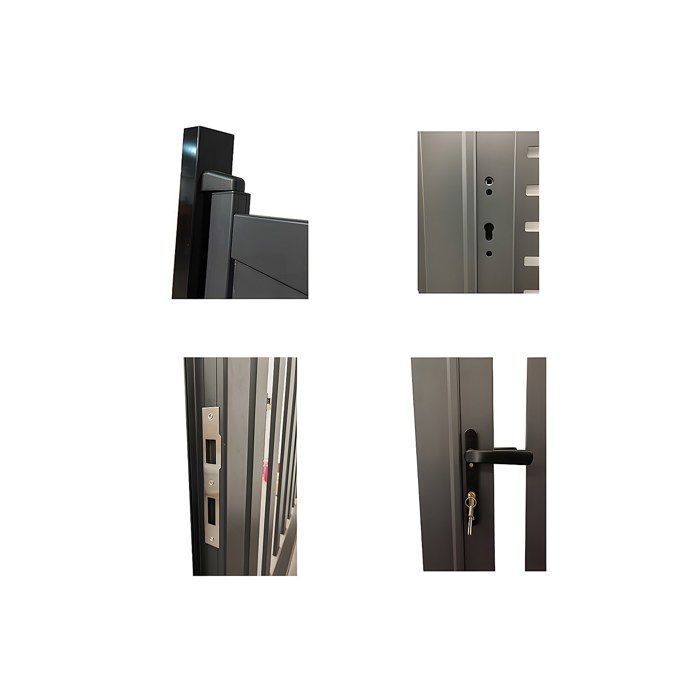 Puerta batiente semimaciza de aluminio TARNOS II, 321 cm de ancho x 148 cm de alto, color antracita.