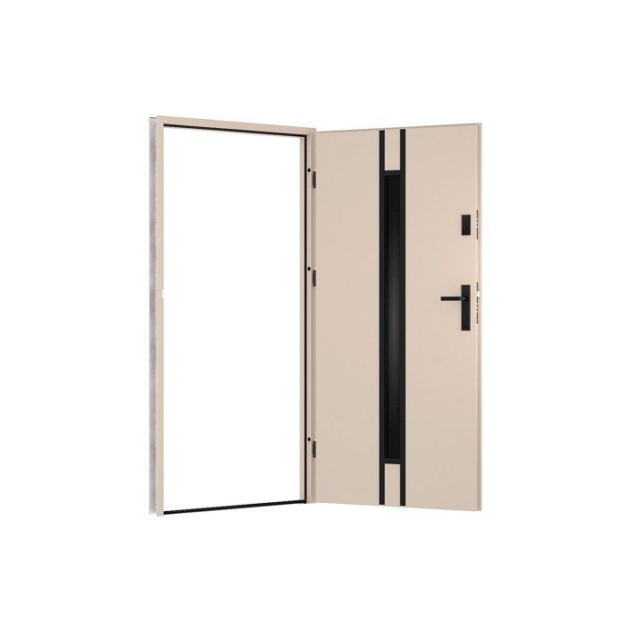Porta d'ingresso ARICANE in acciaio massiccio e acciaio inox, 207 cm di altezza x 100 cm di larghezza - vetro fumé - beige - spessore 55 mm - apertura a destra