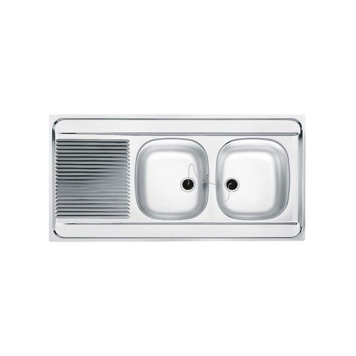 Franke Man Countertop Sink - 2 Bowls, 1 Drainer - Smooth Stainless Steel 120x60