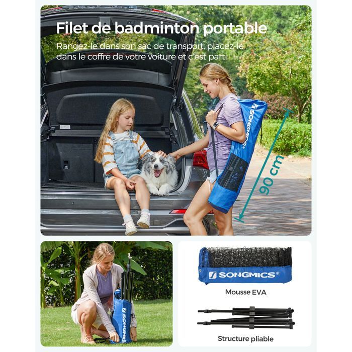 Red de bádminton de 3 m, red de voleibol, altura ajustable, juego de tenis portátil