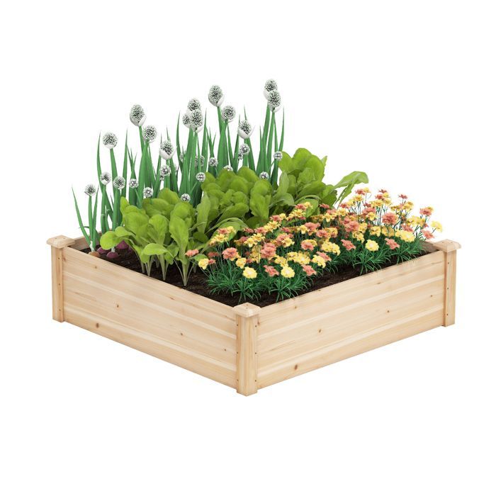 Raised Garden Bed - RELAX4LIFE - Fir Wood - Bottomless Square Planter 102 CM - DIY Painting - Easy Assembly - Natural