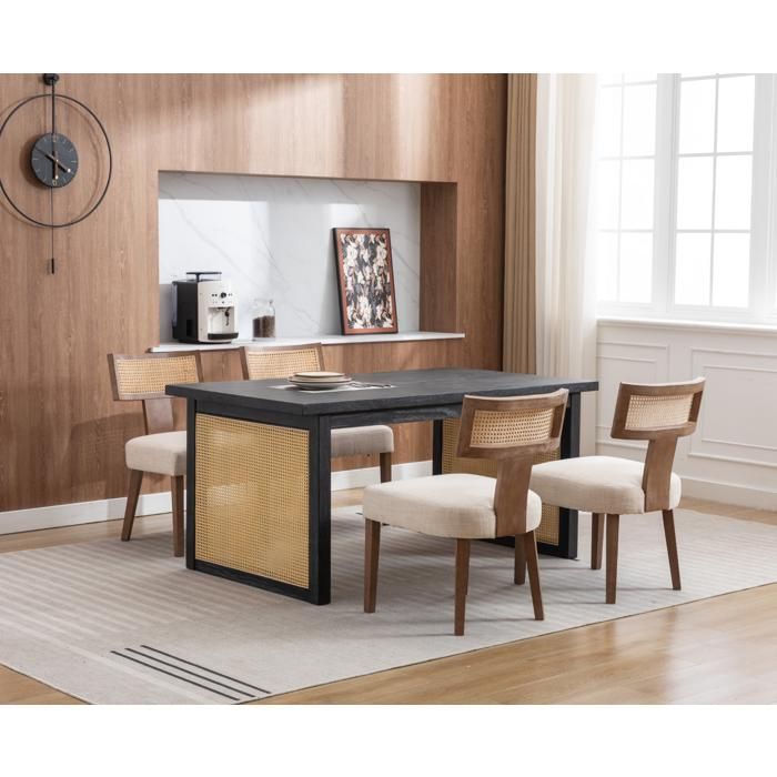 Wahson Lot de 2 Chaise Salle à Manger en Bois et Lin, Chaise Médiévale, Chaise Salle à Manger avec Coussin Épais, Bois Naturel