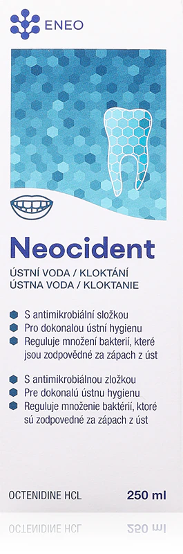 Enxaguante bucal ENEO Neocident que protege os dentes e as gengivas.