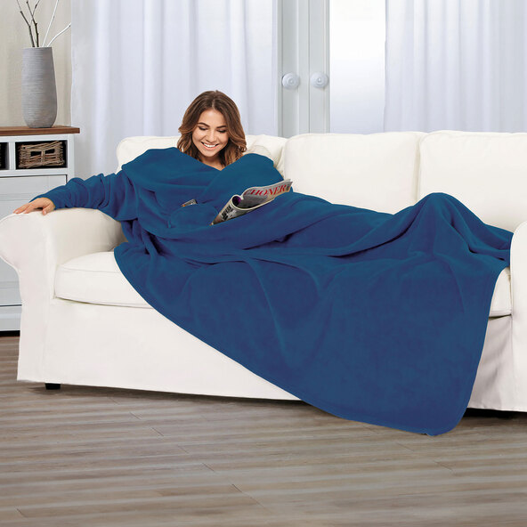 Throw blanket with sleeves, 150 x 240 cm, navy blue