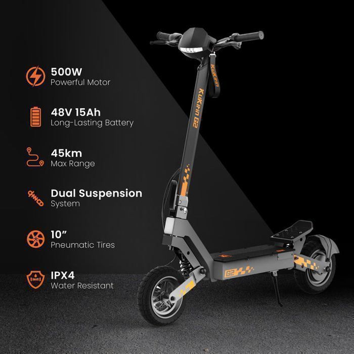 KUKIRIN G2 – Faltbarer Elektroroller – 10-Zoll-Räder – 1200-W-Motor – 48-V-15-Ah-Akku – 45 km/h – 55 km Reichweite – Schwarz