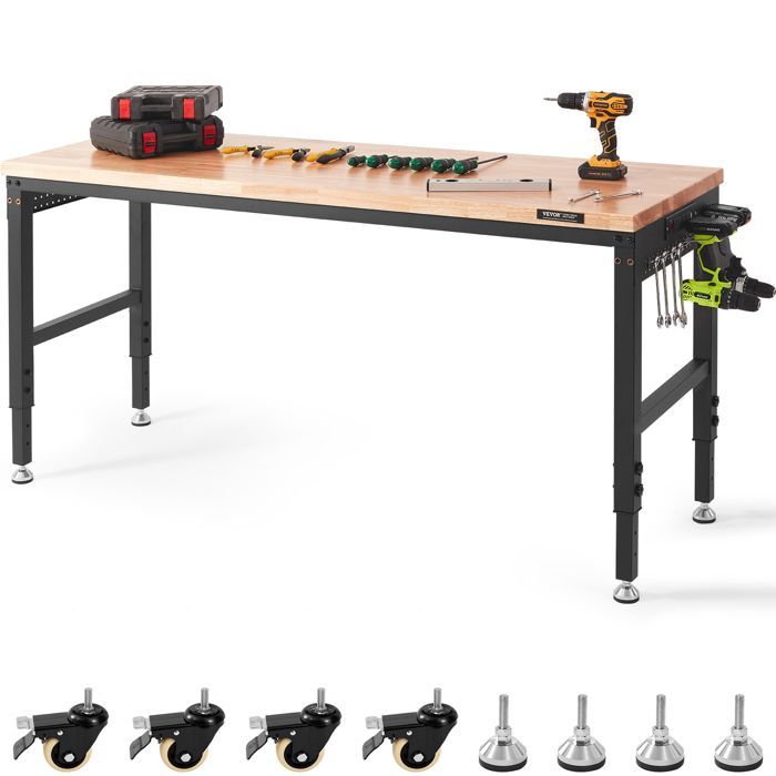 Mesa de trabajo ajustable VEVOR - 1830 x 635 mm - Mesa multiusos para el hogar/oficina - Capacidad de carga 1361 kg - Tomas de corriente