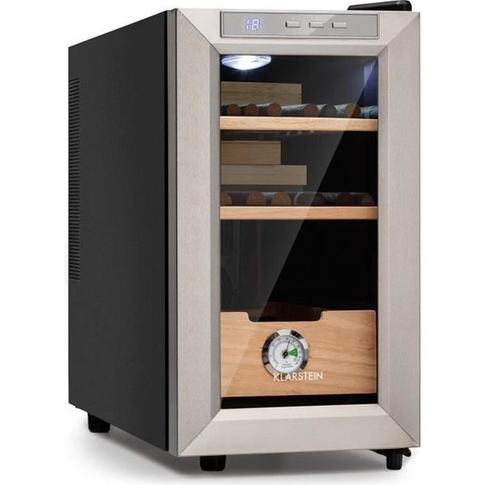 Humidor de puros - Klarstein El Presidente 23 Humidor - 45W - Humidor de puros - Control táctil - Madera de haya - 23L - LED - Plateado