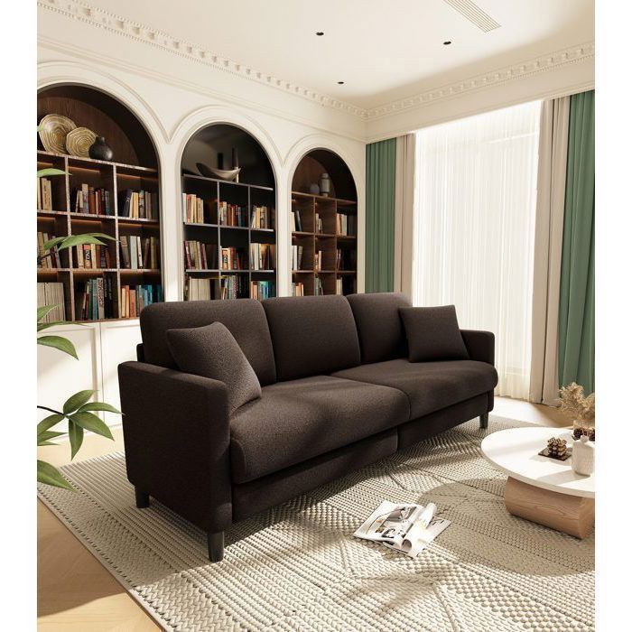 Grand Canapé 3 Places en Velours Teddy Marron avec 3 coussins,2 oreillers,Canapé Scandinave pour Salon,Chambre à