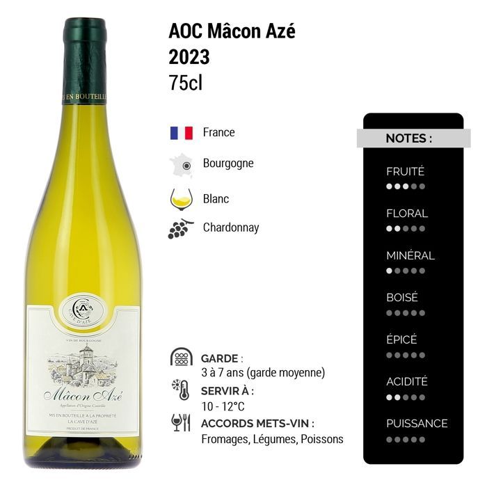 Cave d'Azé Mâcon Azé 2023 - Vin Blanc de Bourgogne (6x75cl)
