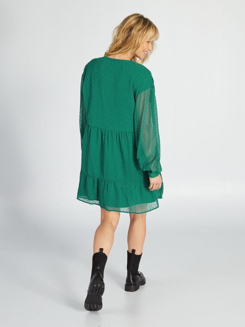 Plumetis voile jurk - GROEN