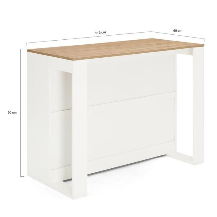 IDMARKET Table de bar îlot JUNO bois blanc et plateau façon hêtre