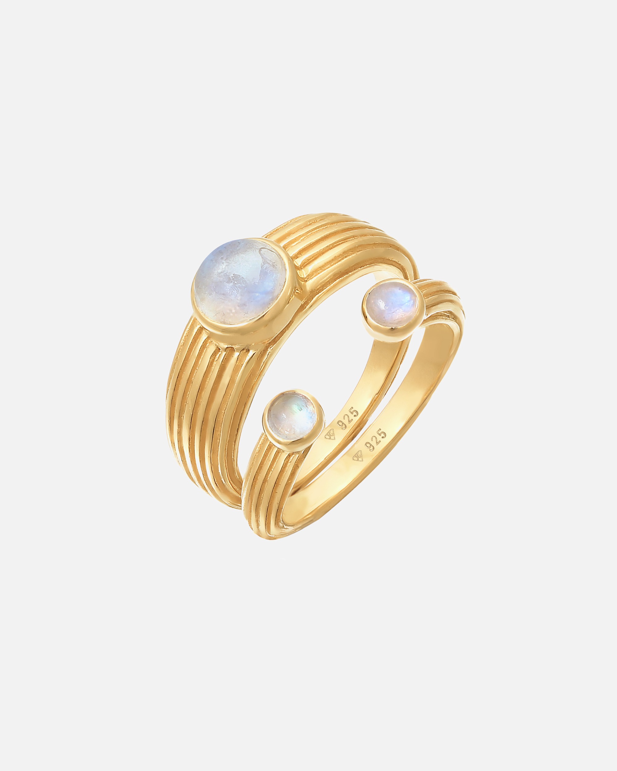 Elli PREMIUM Bague Signet pour Femme - Ensemble classique ouvert avec pierre de lune en argent sterling 925 plaqué or