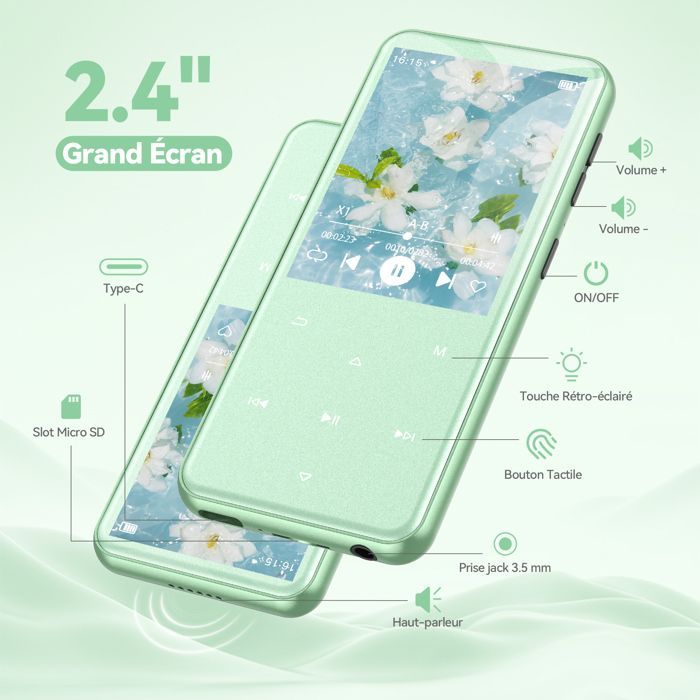 Reproductor MP3 AGPTEK de 64 GB con Bluetooth 5.3, pantalla grande de 2,4