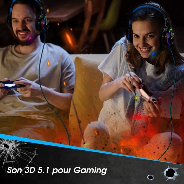 Auriculares para juegos - Agosto - EPG100 - Sonido 4D - Micrófono ajustable - LED RGB