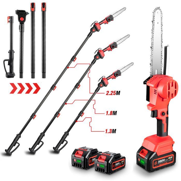 ONEVAN Élagueuse sur perche 2-en-1 sans fil 8'' (30 cm) - 2x3Ah, perche télescopique 1,3–2,25 m, tête 180°