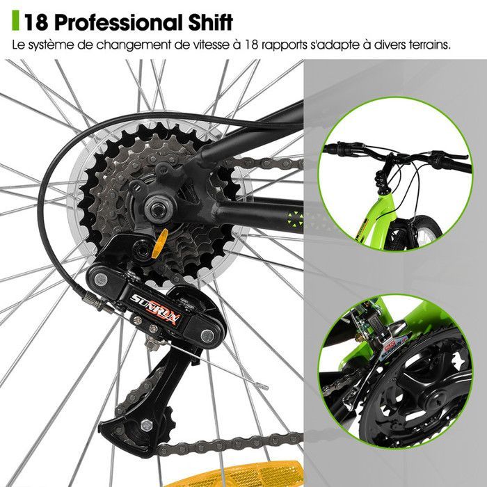 VTT HILAND BAMCBASE - 26 Pouces Double Suspension-Vélo Tout Terrain 18 Vitesses avec Freins sur Jante Avant et Arrière,Unisexe, Vert