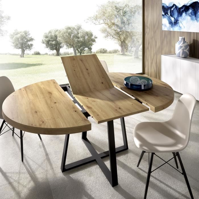 DUNA uitschuifbare ronde tafel - 4 tot 6 personen - Eikenhouten afwerking - B110 x D110 / 152 x H77 cm