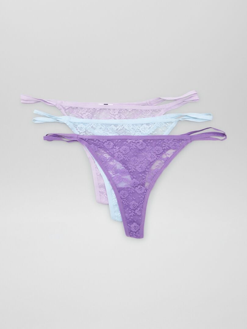 Conjunto de 3 tangas de encaje - AZUL