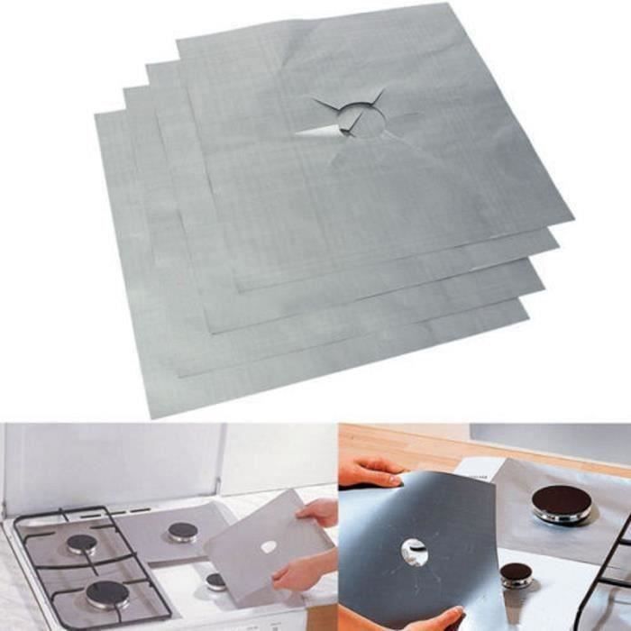 4PCS réutilisable en feuille d'aluminium Cuisinière à gaz Couverture cuisine propre parfait pour nettoyage @yin1378