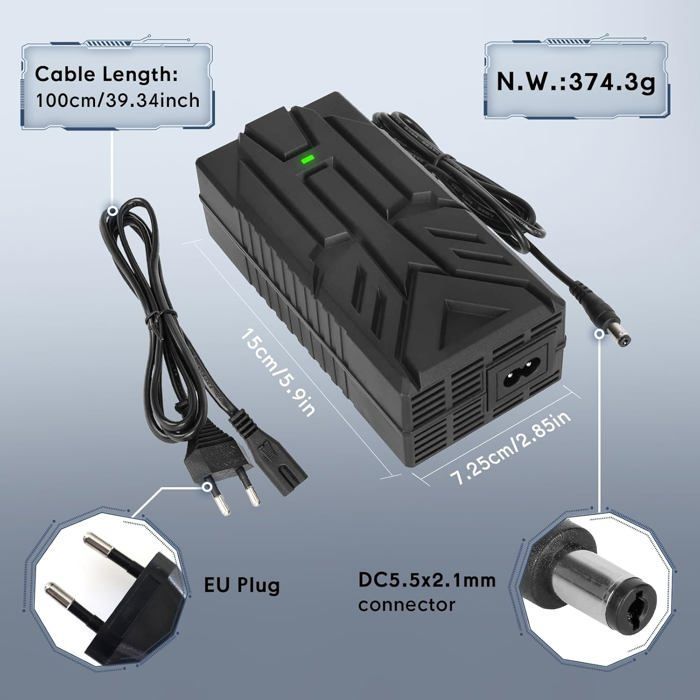 Cargador para patinete eléctrico de 54,6 V y 2 A, cargador para hoverboard de 42 V, cargador universal para baterías de litio de 48 V con 6 conectores.
