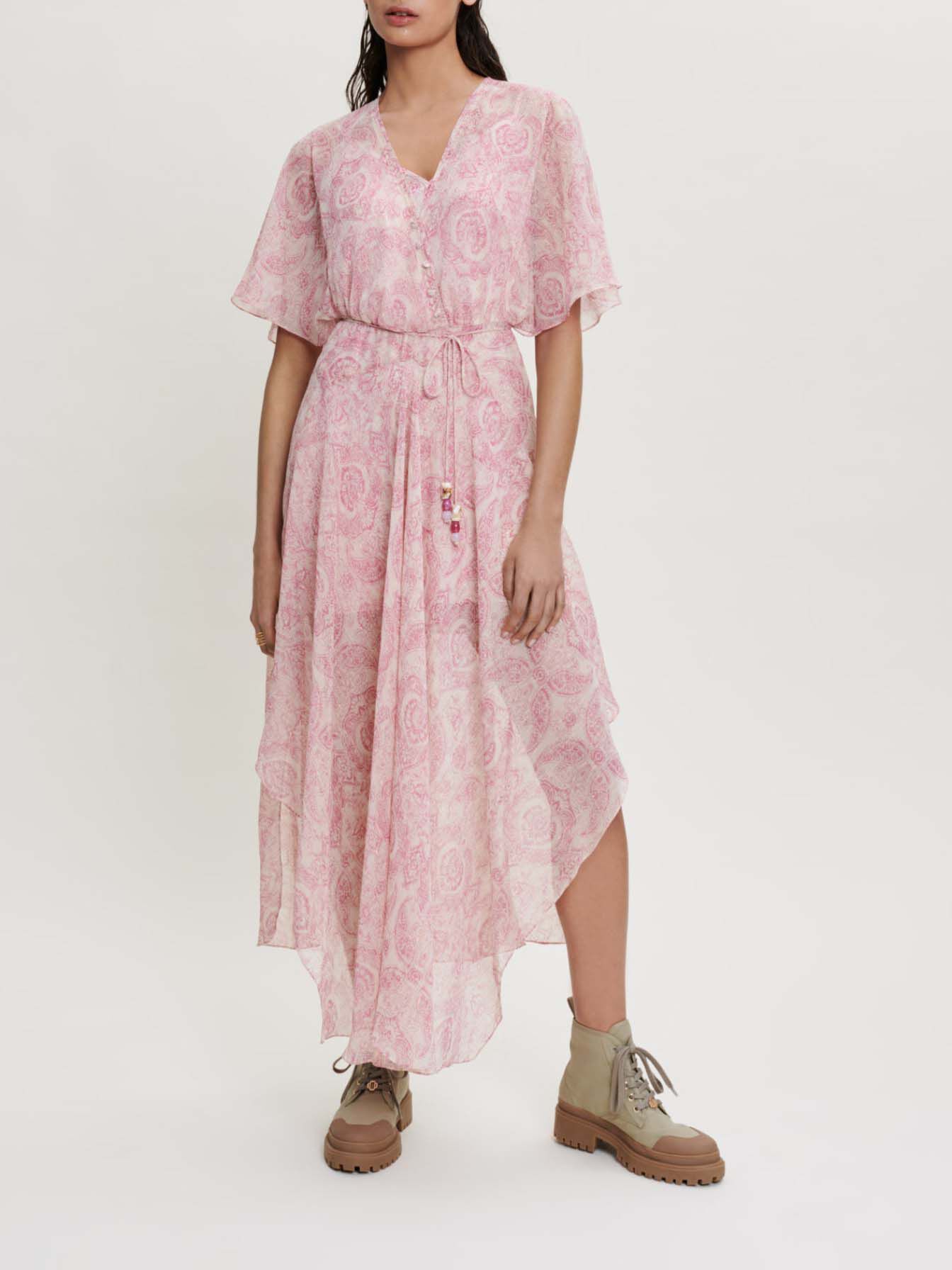 Rochie lejeră cu imprimeu paisley - Roz cachemire