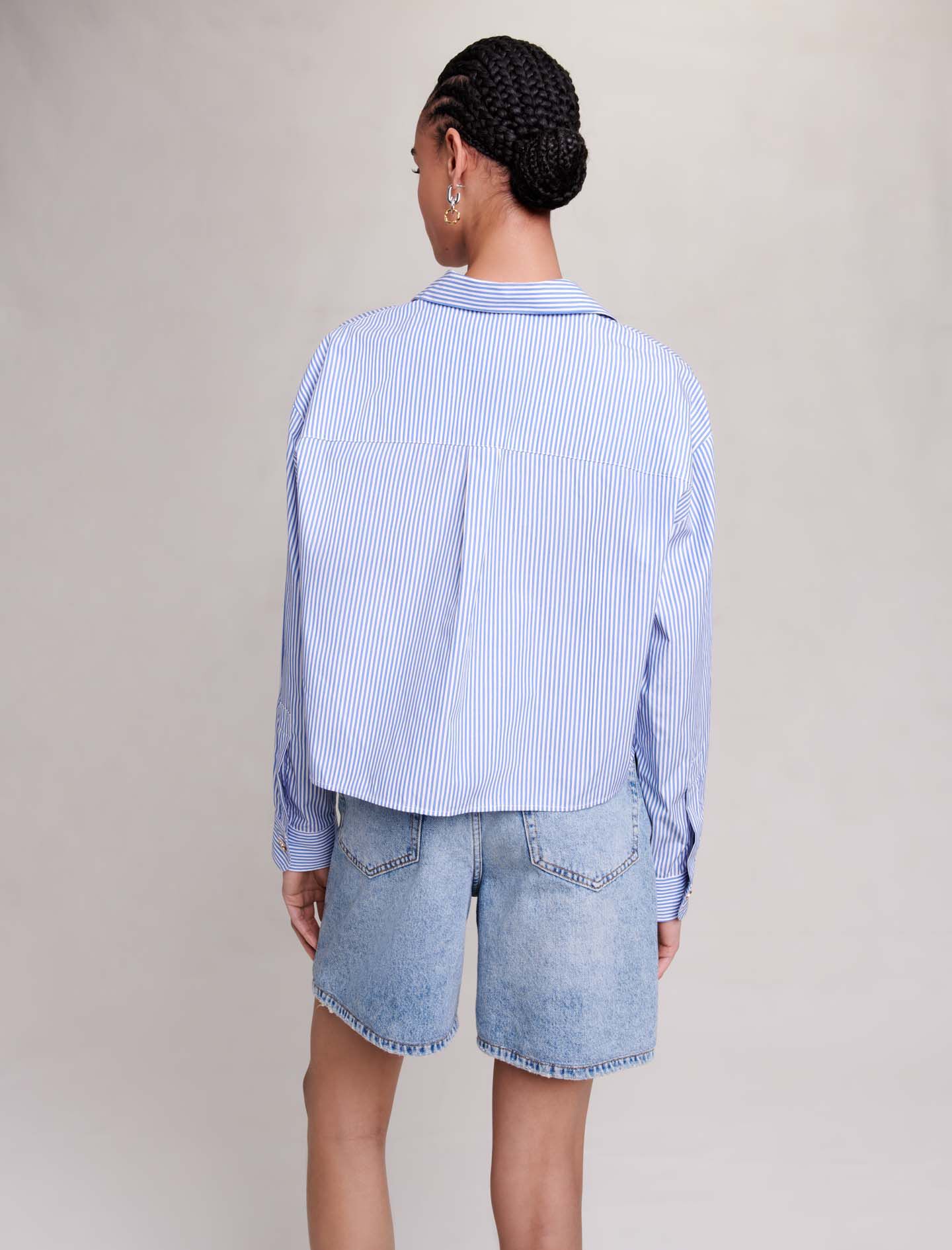 Gestreept cropped shirt - Blauw