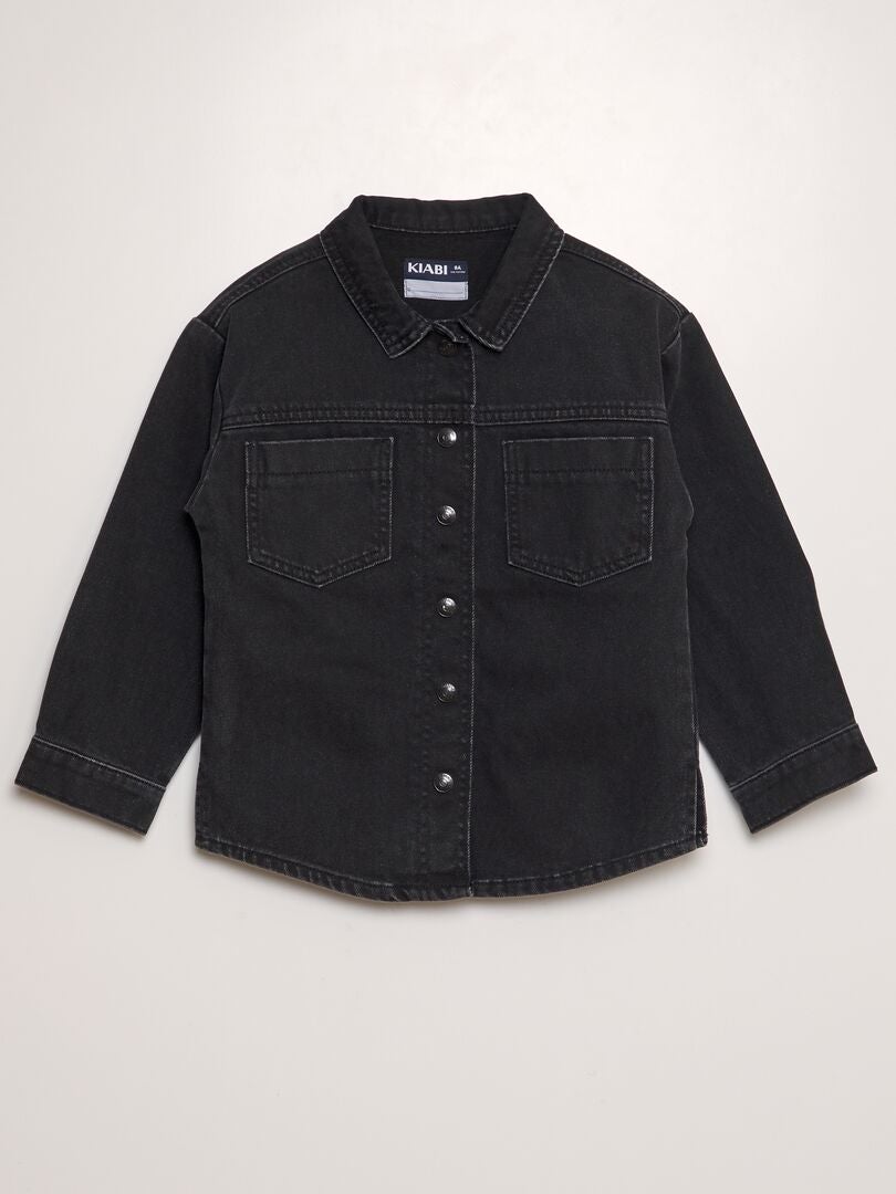 Jaqueta jeans com botões de pressão - CINZA