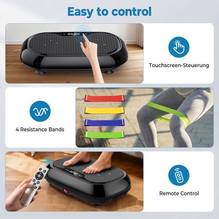 Plataforma vibratoria con 120 niveles de intensidad, 9 modos, capacidad de 150 kg, altavoz Bluetooth para un entrenamiento de cuerpo completo.