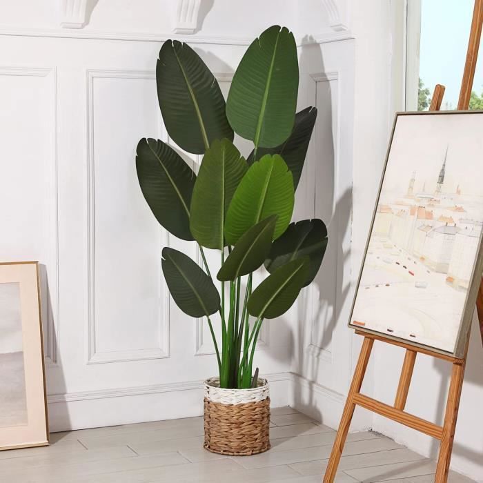 Conjunto de 2 plantas artificiales de 160 cm, palmera tropical artificial Ave del Paraíso con 9 hojas, plantas artificiales en maceta para uso interior y exterior.
