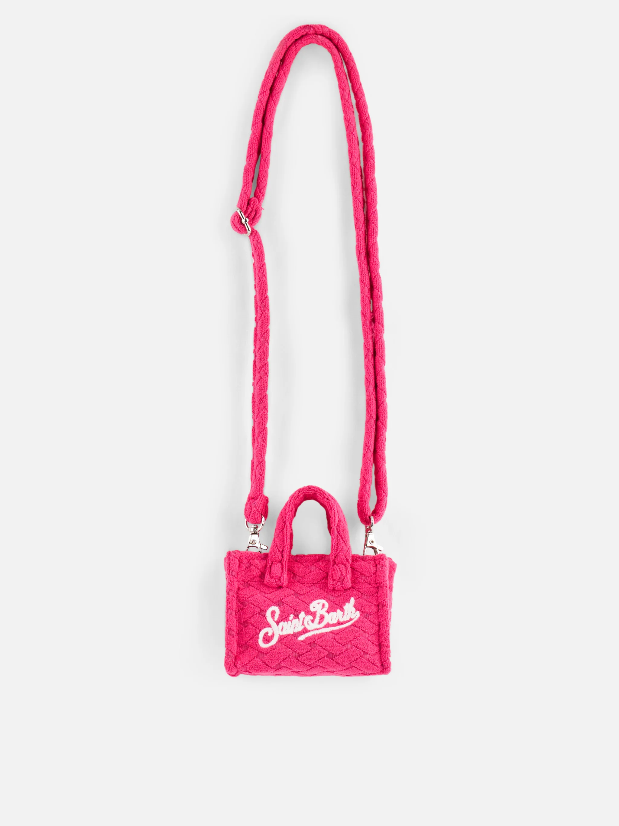 Key Holder | Fuchsia Terry Embossed Fabric | Saint Barth Logo Embroidery | Velcro Closure | Key Ring Inside | Detachable Strap | MC2 Saint Barth