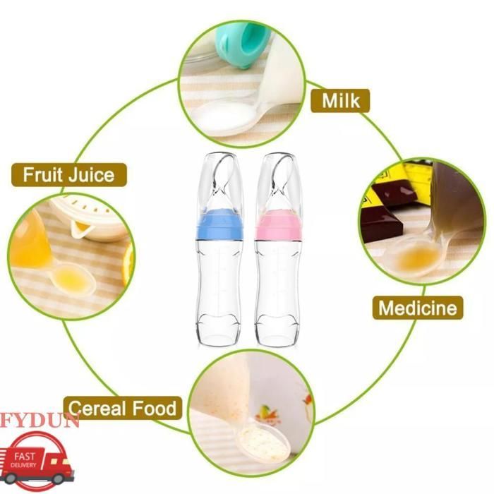 FYDUN Bouteille d'alimentation en silicone de silicone Bouteille d'alimentation en silicone compressé puericulture biberon Bleu