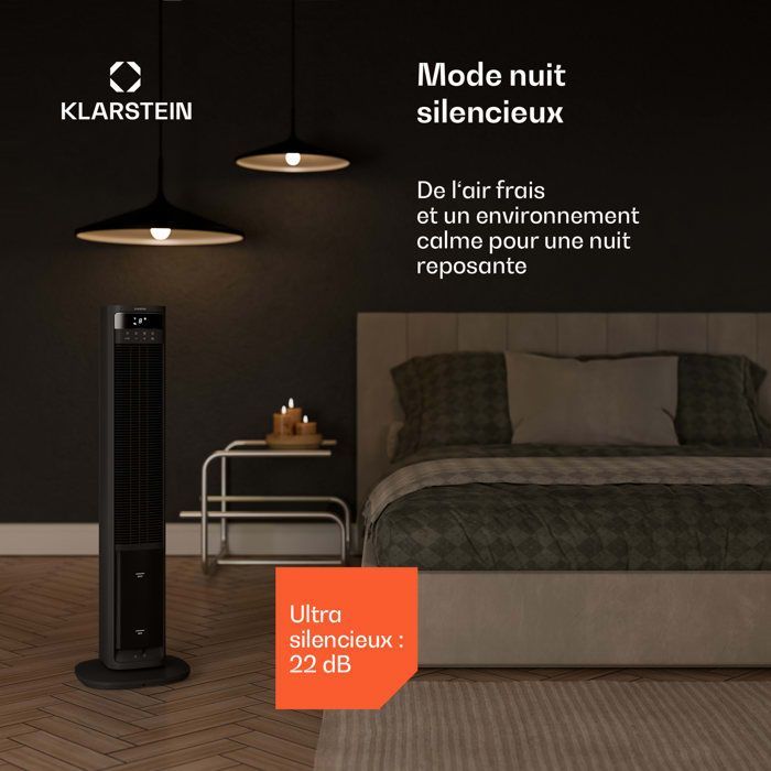 Ventilador inteligente Klarstein Mistral - 365 m³/h - 35 m² - 4 L - 3 modos - 36 W - Negro
