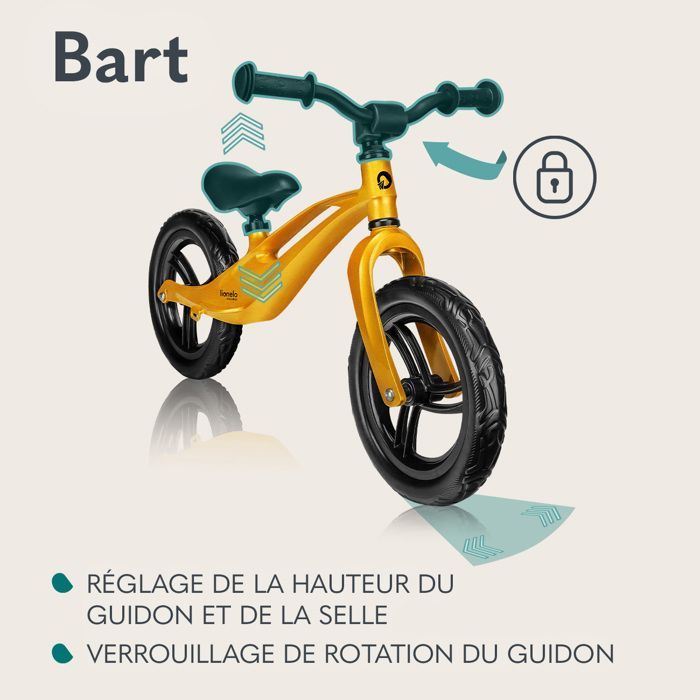 LIONELO Bart Loopfiets - Kinderfiets - Tot 30 kg - Lichtgewicht - Verstelbaar stuur en zadel - Geel