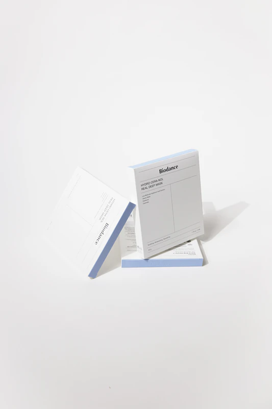 Máscara facial hidratante Biodance Hydro Cera-nol Real Deep Mask com efeito calmante.