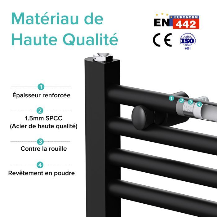 Radiador toallero para baño doporro de 140x50cm, calefactor eléctrico gris-negro con elemento calefactor de 800W.