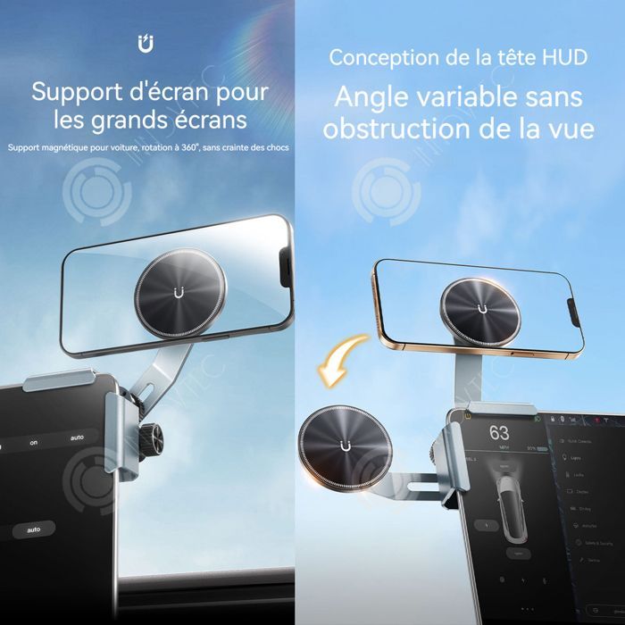 INN Support telephone voiture 15.9x6.8cm support voiture grand écran avec anneau d'aspiration magnétique réglage rotatif et télescop