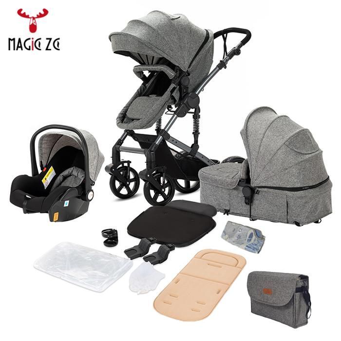 Poussette 3 en 1 Magic ZC Poussette Pousette trio 3 en 1 Pousette Hamac réversible Pare-soleil 0-3ans Max 15kg Sac à main Gris