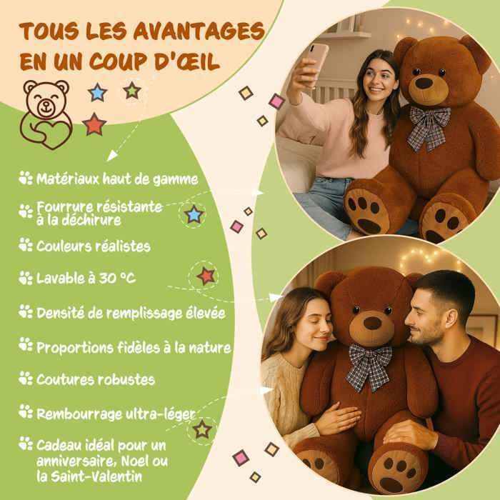 MONZANA® Orsetto di peluche marrone super morbido con papillon - Orsetto di peluche gigante da 100 cm - Grande peluche - Simpatico giocattolo da coccolare