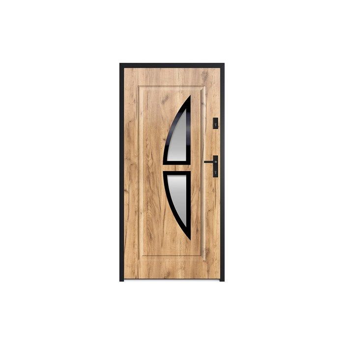Puerta de entrada de acero y acero inoxidable, 207 cm de alto x 100 cm de ancho, efecto roble - 55 mm de espesor - apertura a la izquierda - COVAS