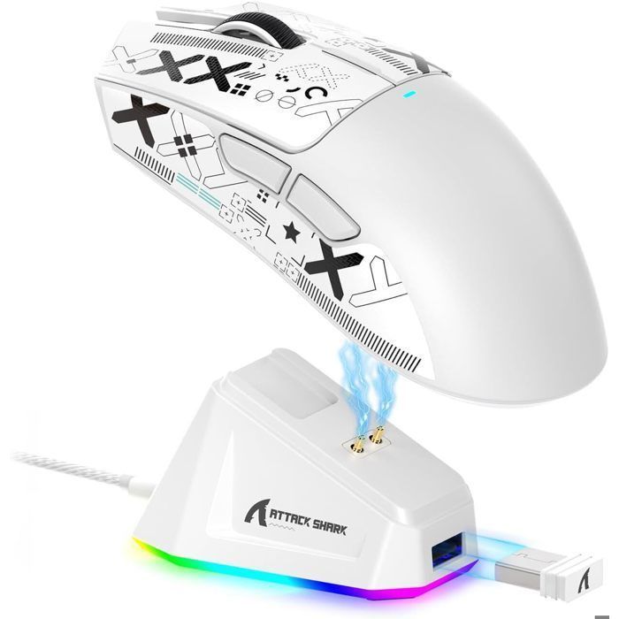 Mouse Gamer Sem Fio Attack Shark X11 com Pegas para PC/Mac, Branco