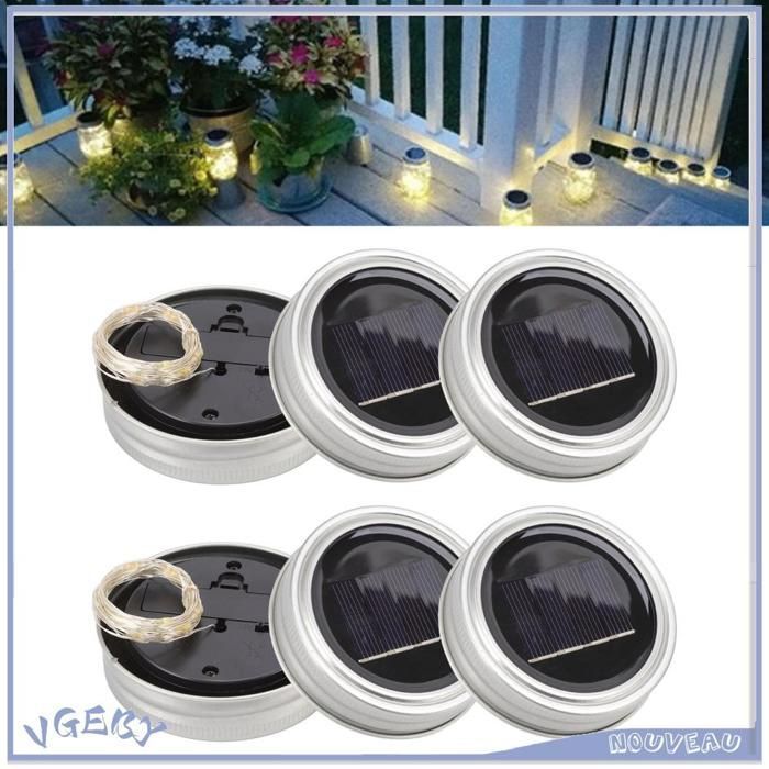 6 pièces couvercles de pots solaires, 20 lumières décoratives à LED chaudes avec capteur de lumière pour la décoration extérieure