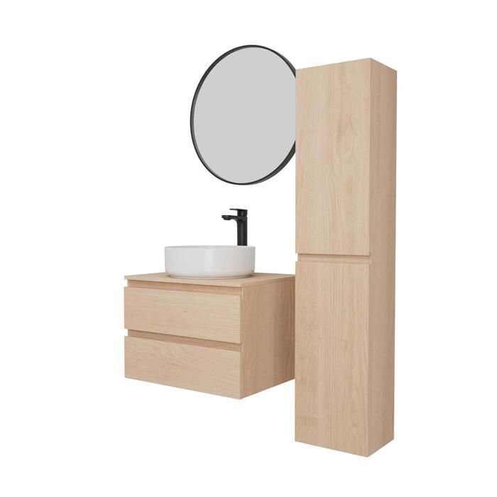 Ensemble meuble simple vasque SORRENTO 60 cm + vasque + robinet + miroir + colonne