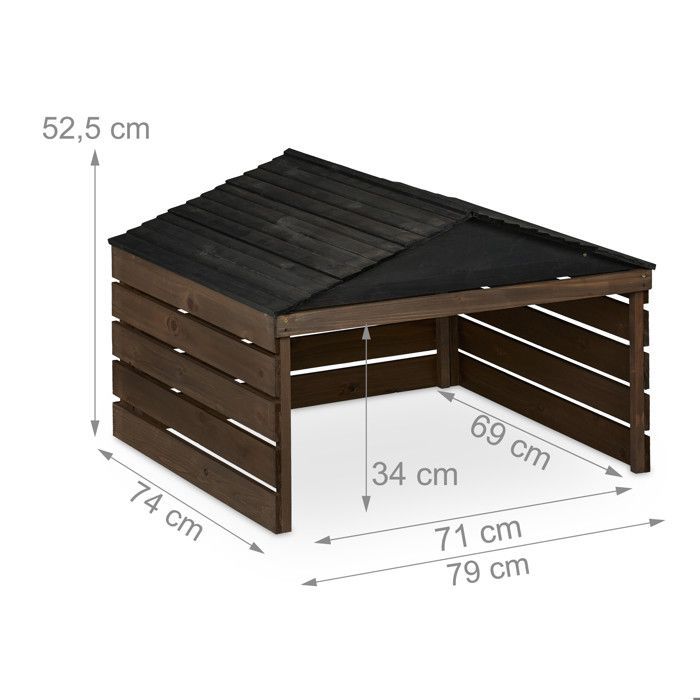 Garage Relaxdays per robot tagliaerba, realizzato in legno di abete, H x L x P: circa 52,5 x 79 x 74 cm, marrone e nero