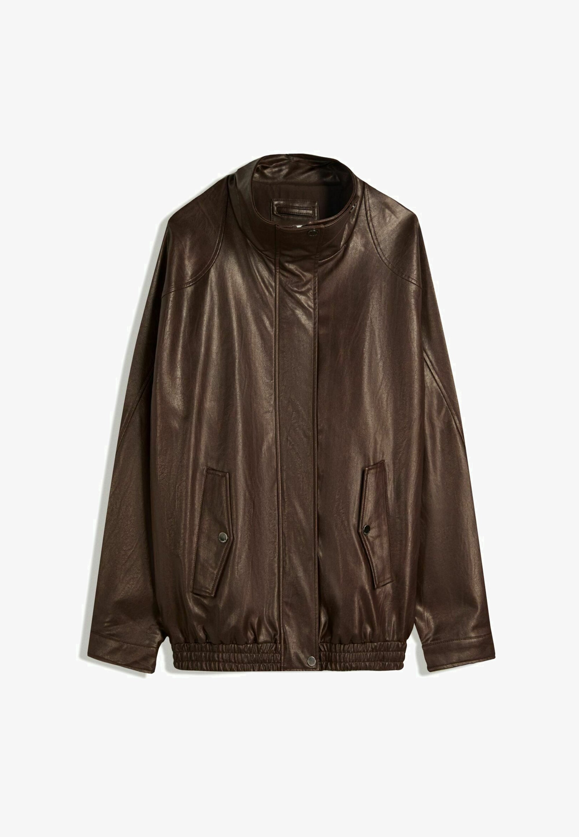 Bershka OVERSIZE - Giacca in similpelle - marrone scuro