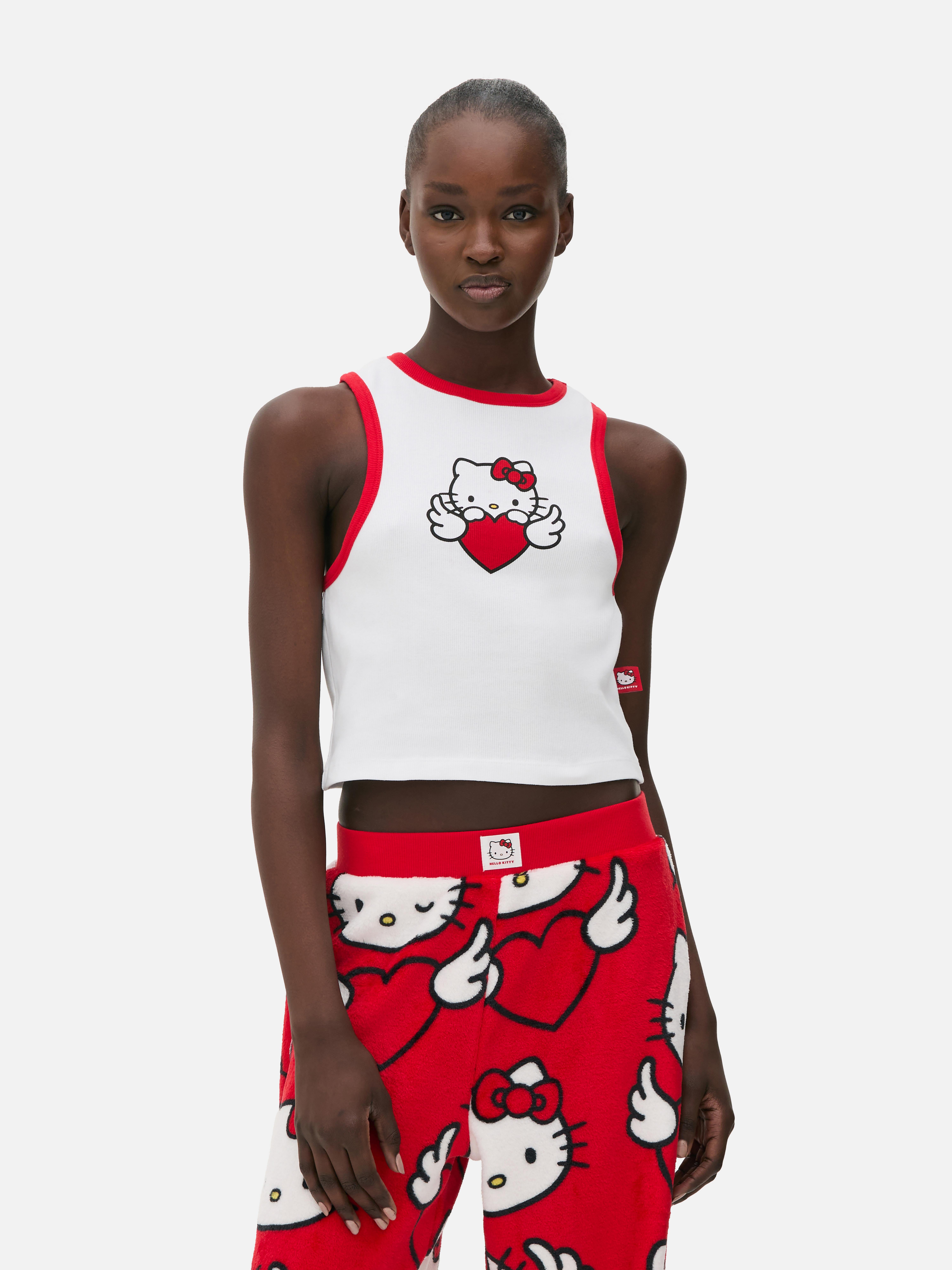 Top de pijama cu nervuri Hello Kitty Poartă-ți inima pe piept cu acest top de pijama Hello Kitty
