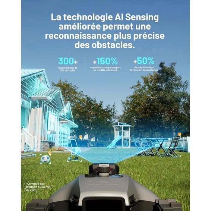 MAMMOTION YUKA mini 2 800 Robot Tondeuse sans fil périphérique, jusqu'à 800m²,Système de vision IA à trois caméras,Auto-Cartographie